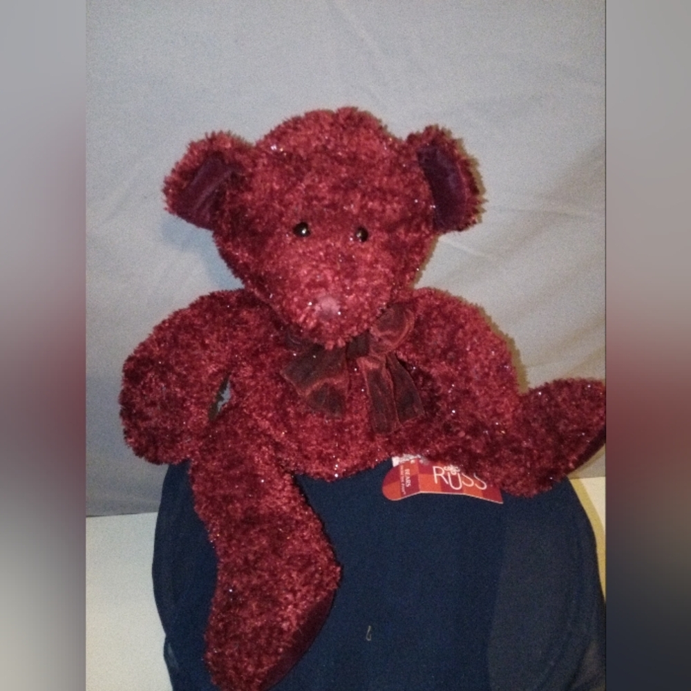 Russ #4919 Rosetta Bears From The Past Collection With Tag, Red Sparkle